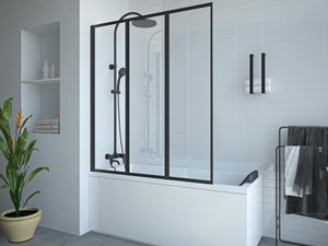 Pare-baignoire fixe avec porte-serviettes, 70 ou 80 x 140 cm, profilé noir  mat, Palma 2