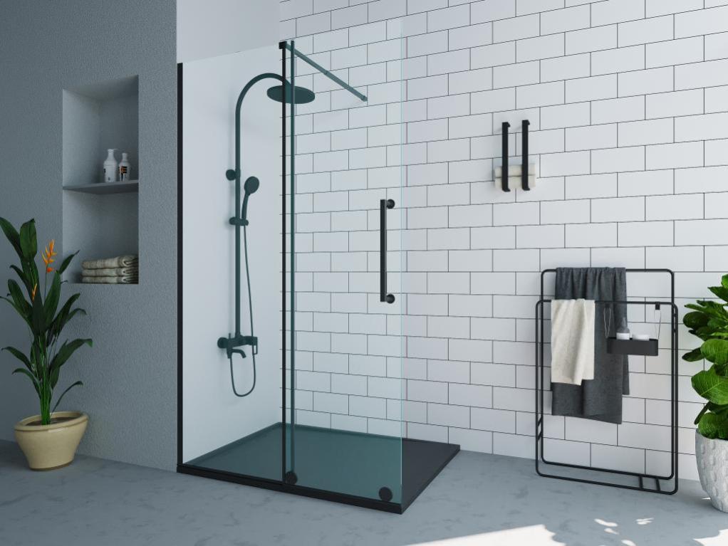 Paroi de douche à l'italienne avec porte coulissante en métal noir mat