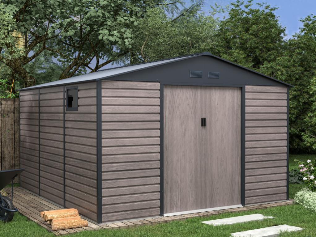 Abri de jardin métal en acier galvanisé effet bois gris 13,12 m²