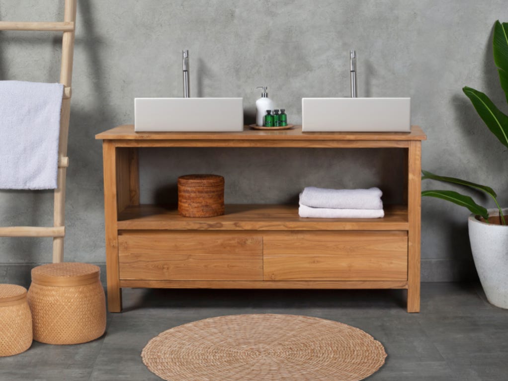 Meuble de salle de bain en teck avec double vasque - 135 cm - KETAPANG