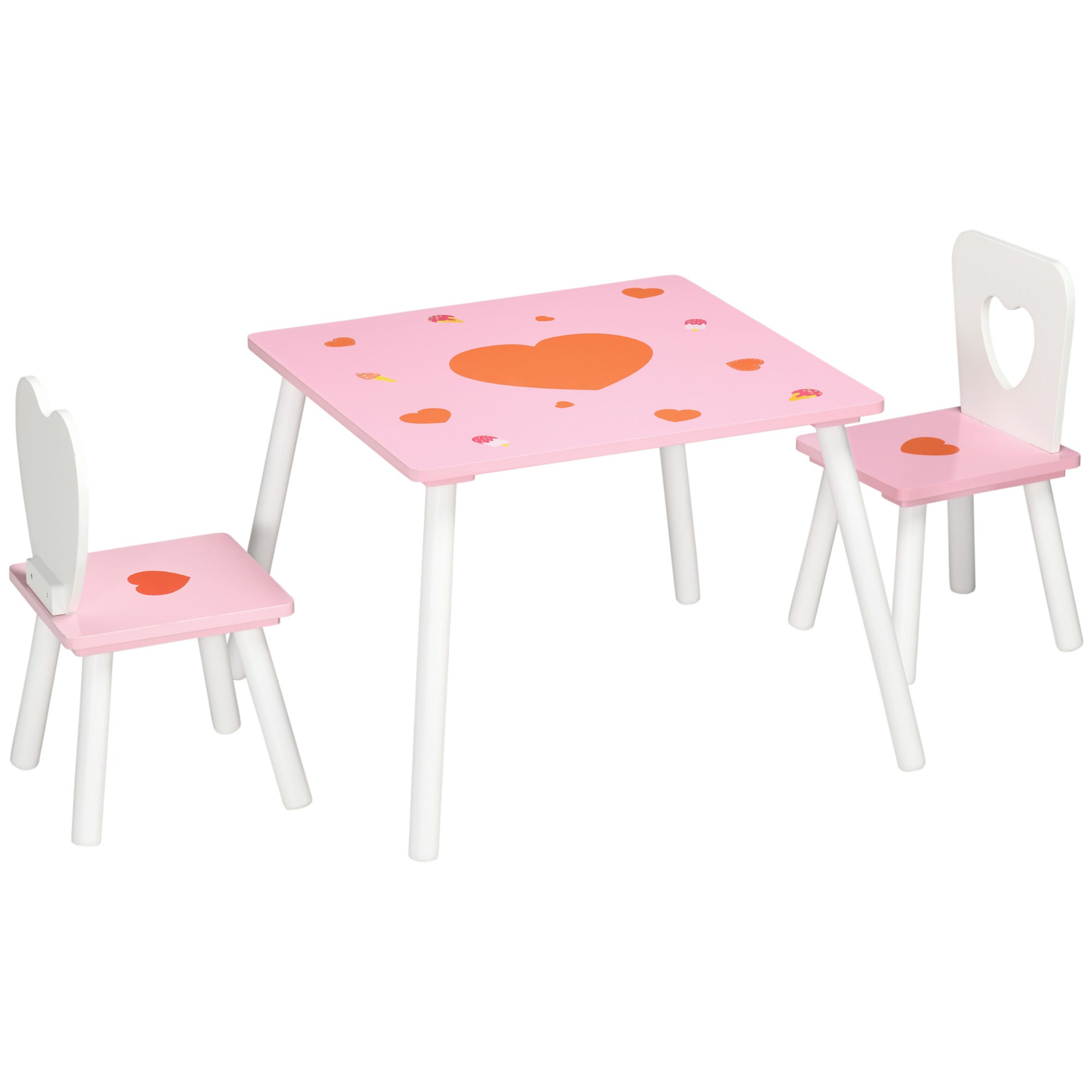 Juego de mesa y 2 sillas infantiles de madera ZONEKIZ 68x68x47 cm rosa