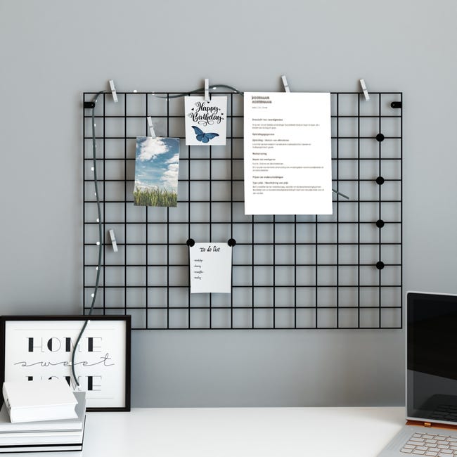 Increíble maníaco Debería Panel de rejilla Sæby para notas y fotos metal 75 x 55 cm negro [en.casa] |  Leroy Merlin