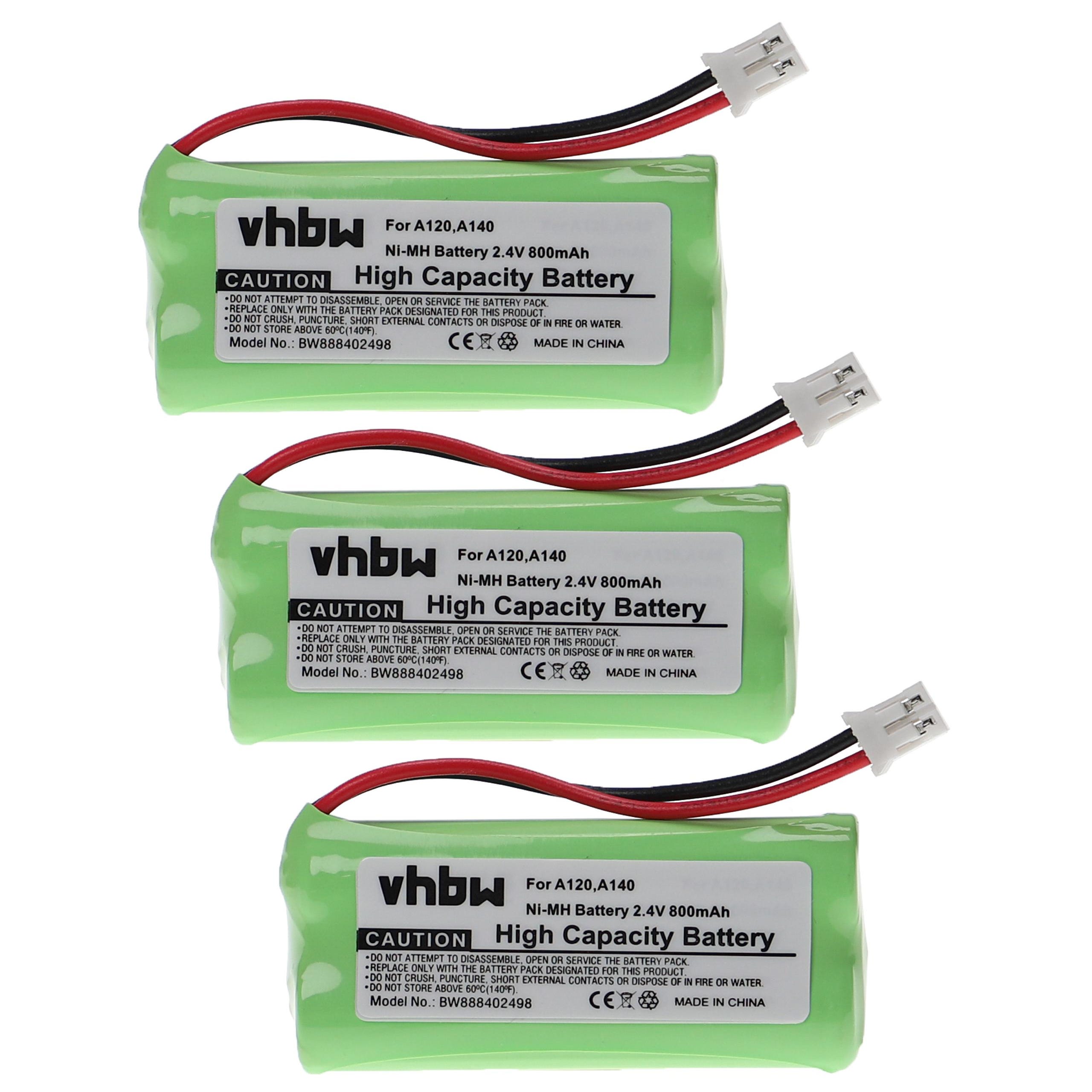 Vhbw 3x Batteries compatible avec Siemens Gigaset A26, A245, A245 blanc,  A245 DUO, A260, A260 DUO téléphone fixe sans fil (800mAh, 2,4V, NiMH)