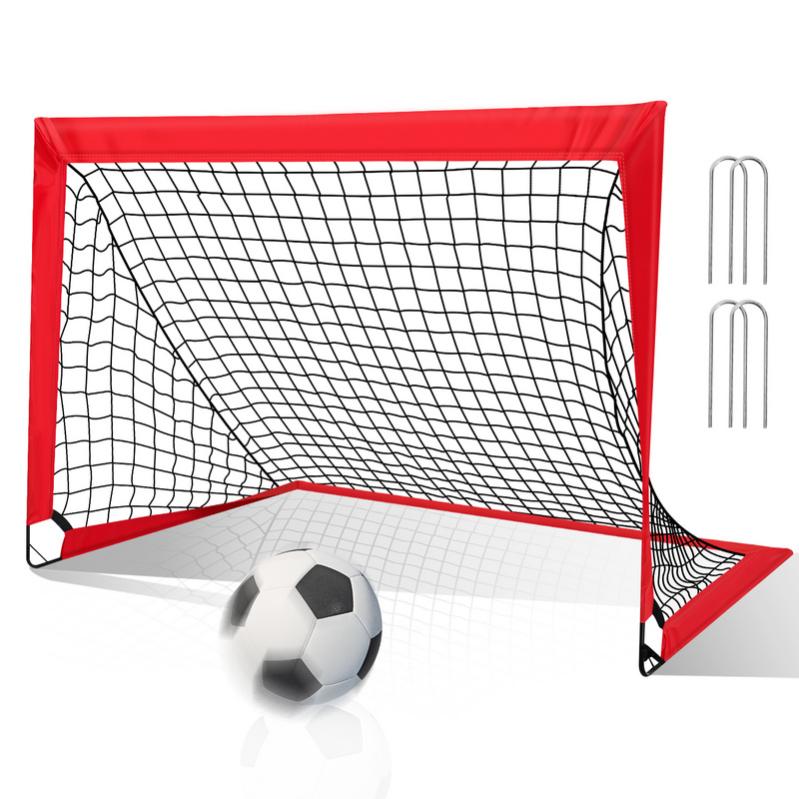 But De Football Portable 2,1x1,5 M - Filet PE Imputrescible, Cadre Acier - Rouge - Avec Sac De Transport