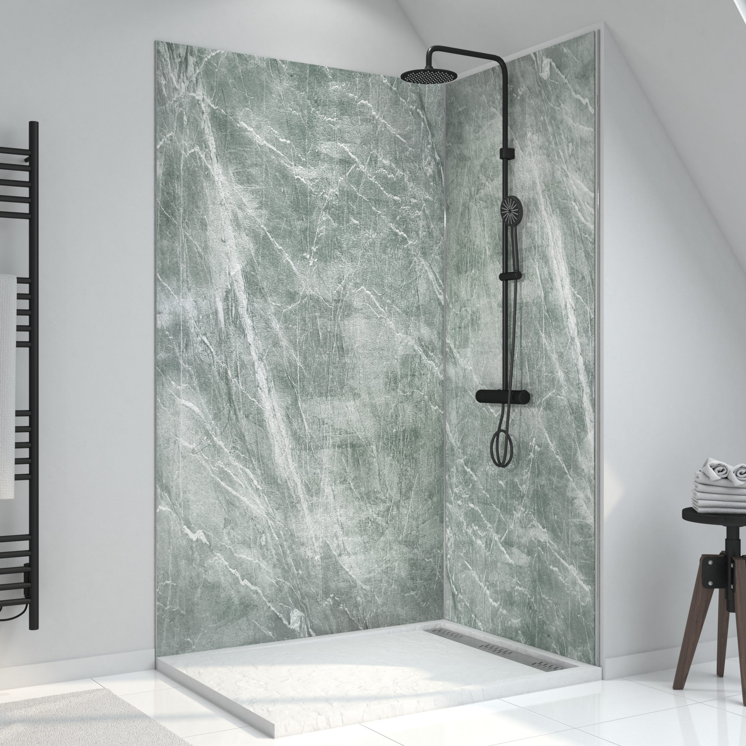 Panel de pared de ducha compuesto - Hoja de piedra y cemento - 90 x 210 cm  - Ice Green 90