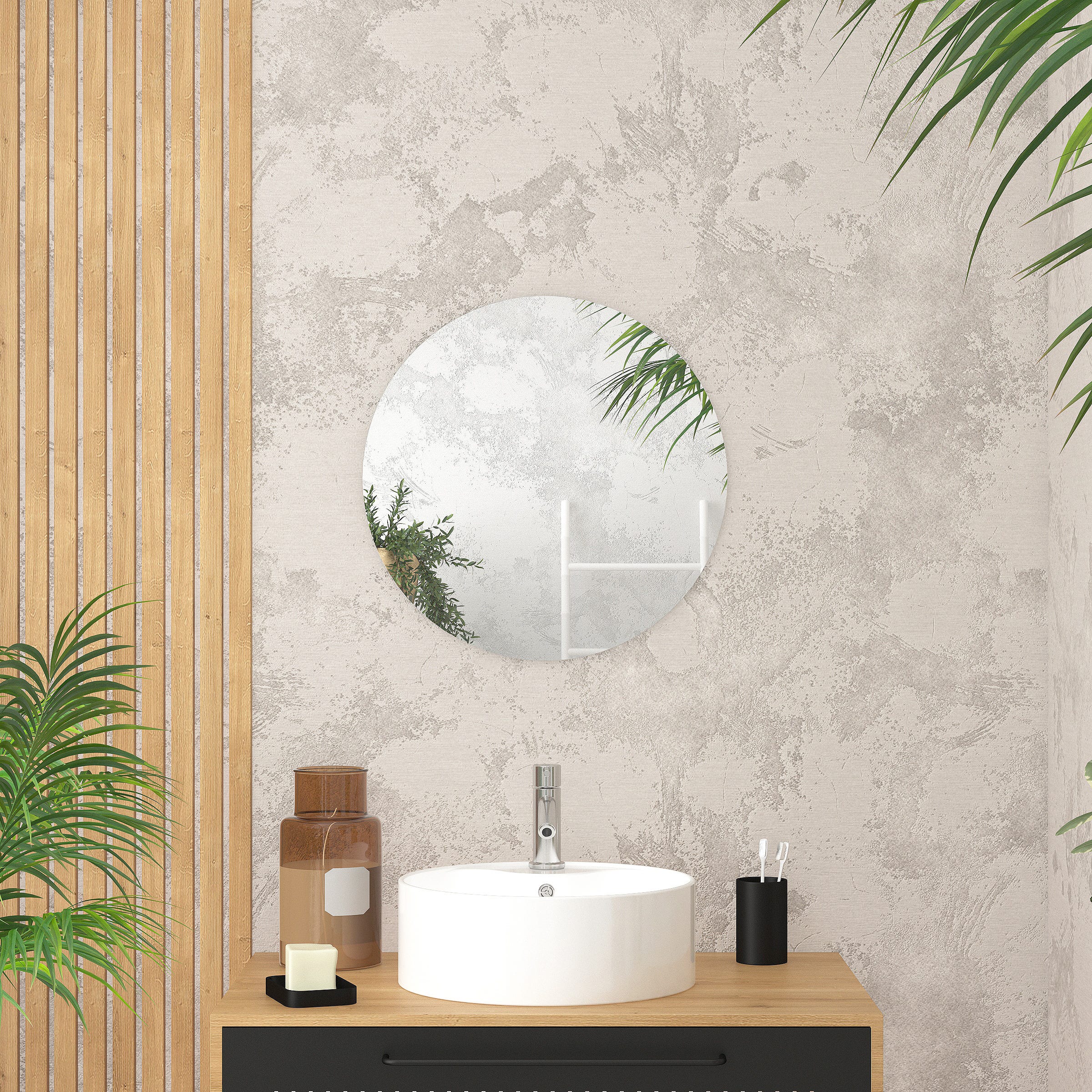 Miroir salle de bain LED angles ronds et bords finition blanc