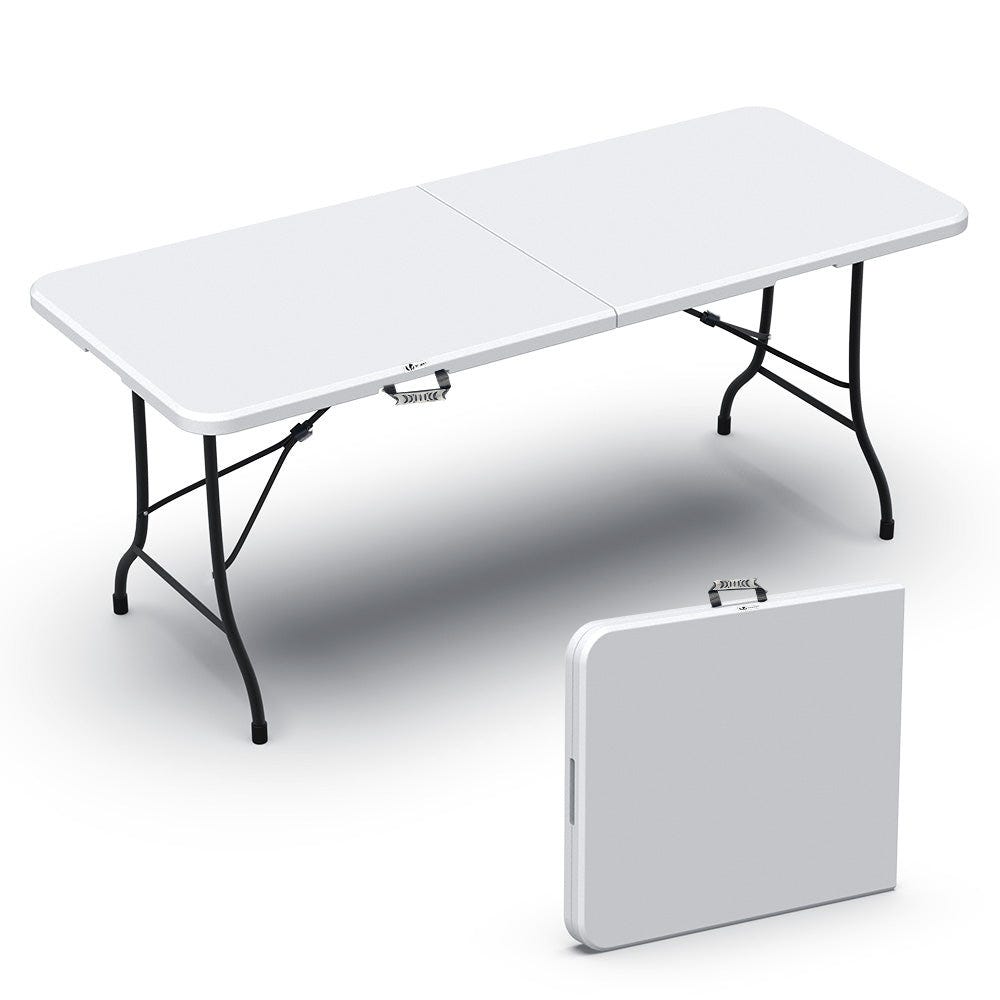 Table de Camping Pliante Portable 241 x 61 x 71CM Cadre en Aluminium  Plateau en MDF pour Pique Nique Blanc - Costway