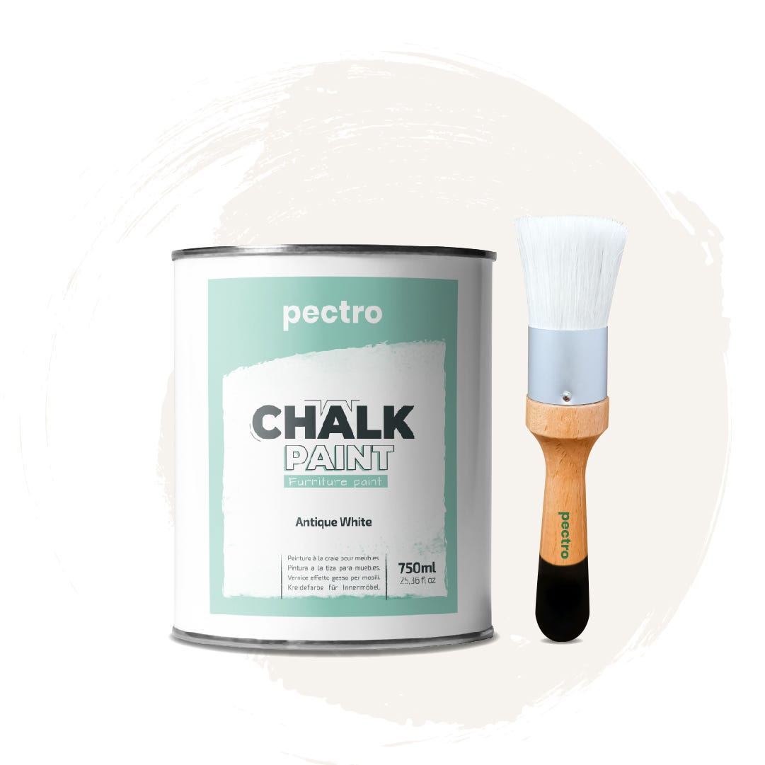 Chalk Paint Vernice a Gesso BIANCO ANTICO 750ml + Pennello Tondo in Legno  Pack