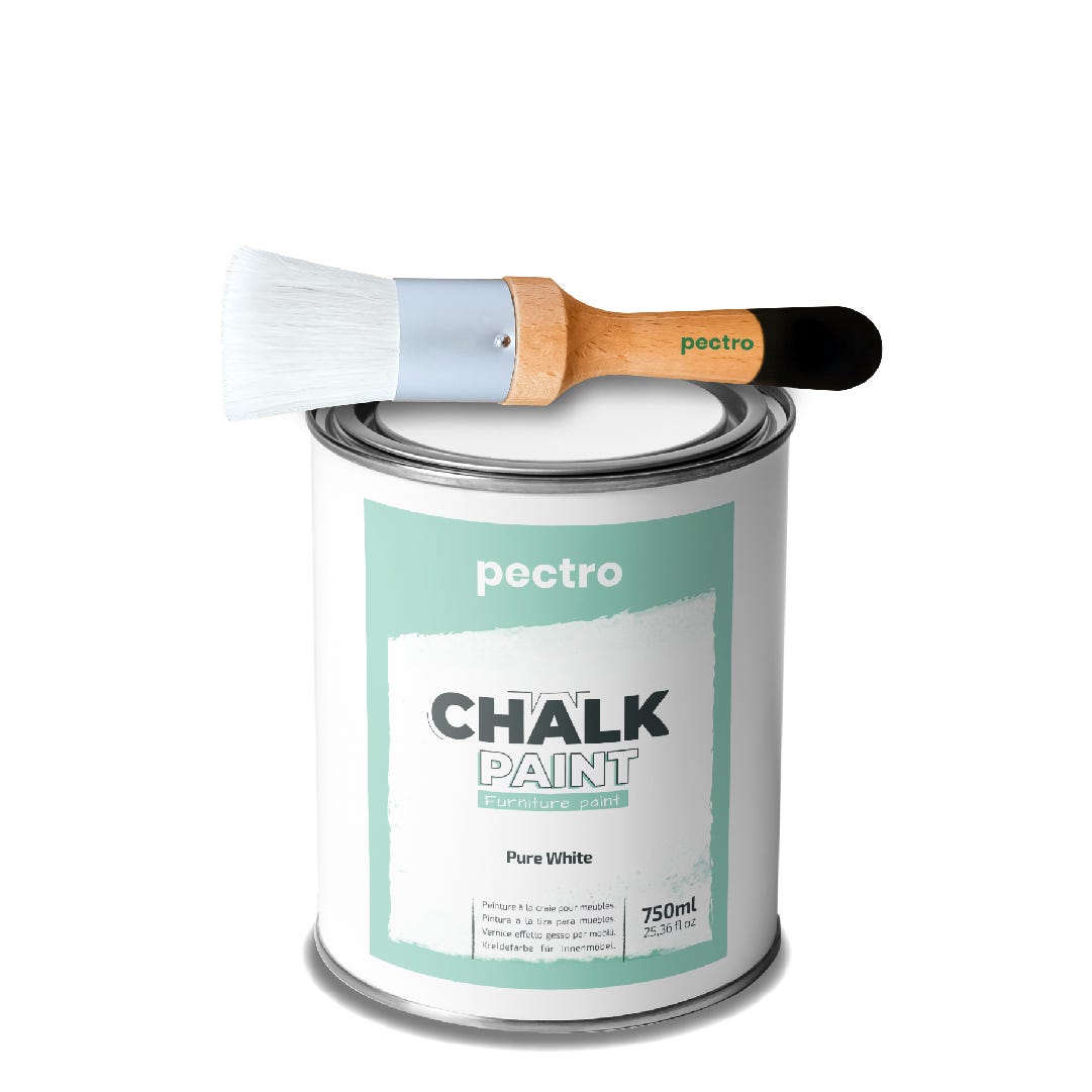 Chalk Paint Vernice a Gesso BIANCO PURO 750ml + Pennello Tondo in Legno  Pack
