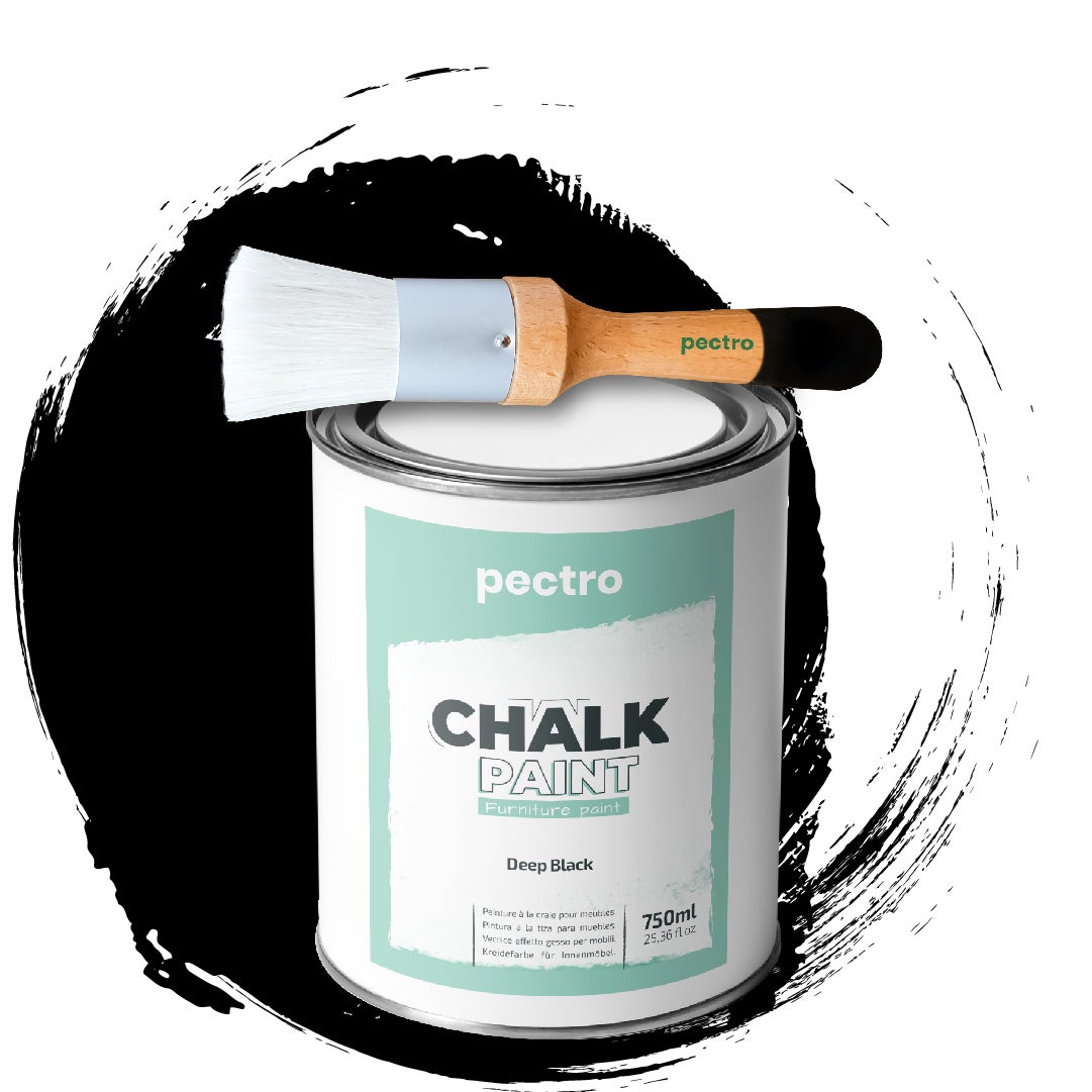 Chalk Paint Vernice a Gesso NERO PROFONDO 750ml + Pennello Tondo in Legno  Pack