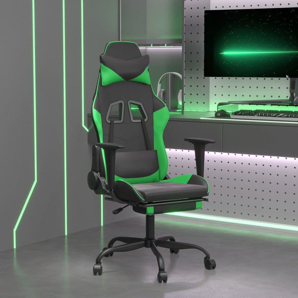 VidaXL Sedia da Gaming con Poggiapiedi Verde in Similpelle