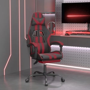 Sedia da Gaming con Poggiapiedi Nero e Rosso in Similpelle