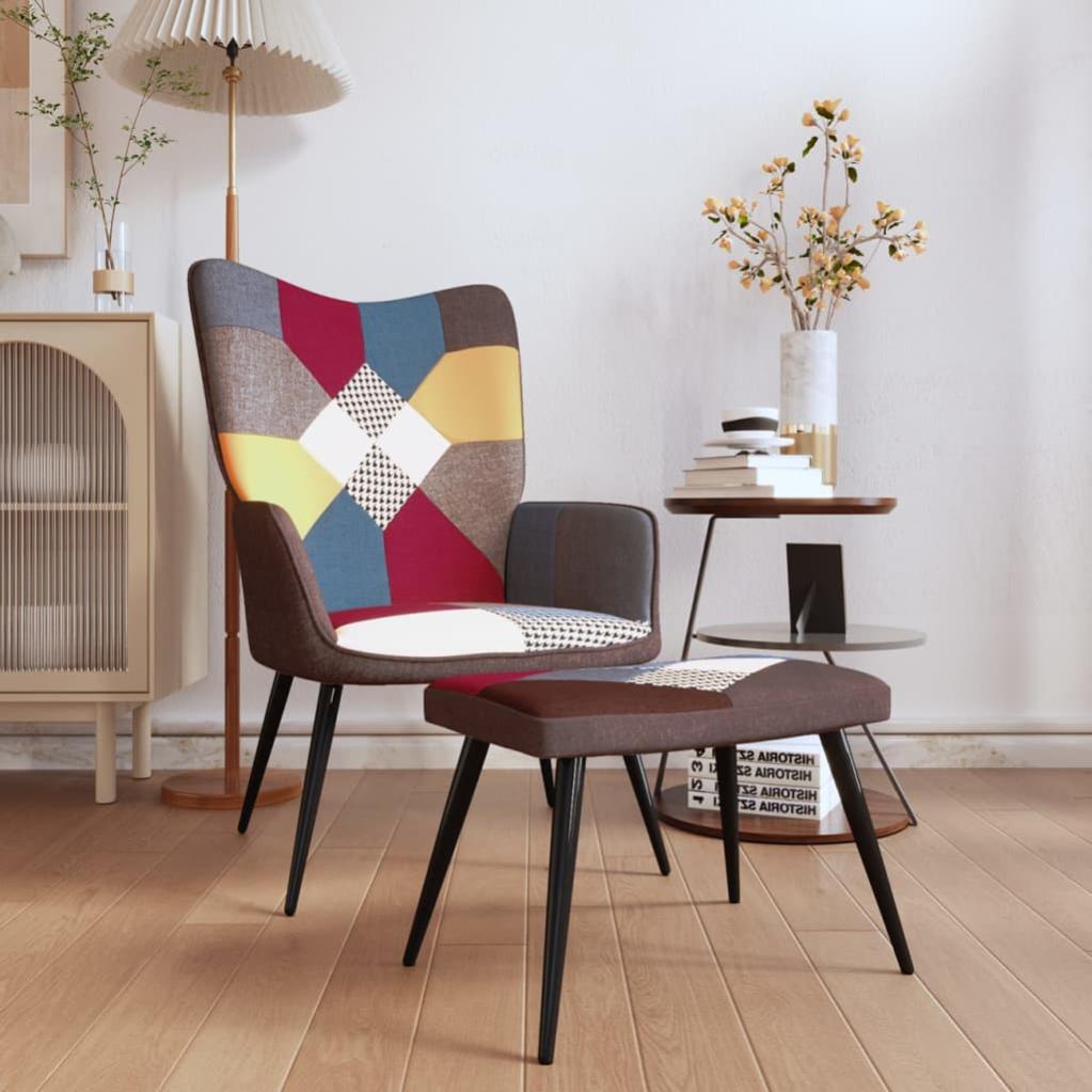 VidaXL Poltrona Relax Con Poggiapiedi In Tessuto Patchwork Multicolore, Struttura In Acciaio, Imbottita