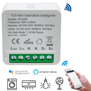 Interruttore WiFi 16A, smart life APP Controllo mini modulo relè, fai da te  per elettrodomestici con telecomando Smart Life, compatibile con Alexa  Google Home, controllo a 1 o 2 vie, (1) 