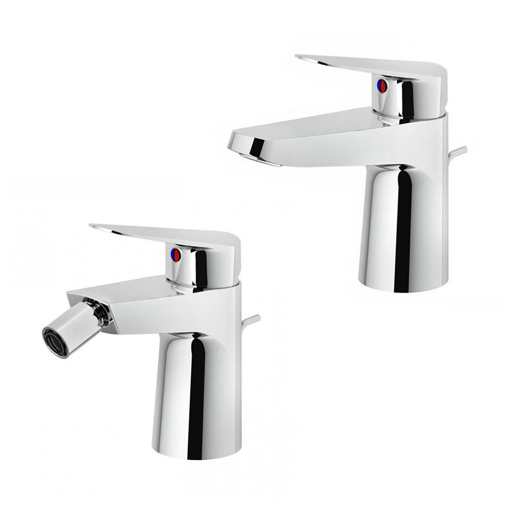 Set miscelatori lavabo e bidet cromati serie Kubo scarico incluso