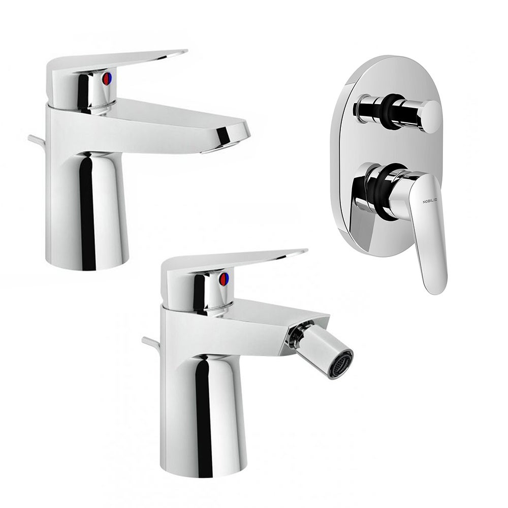 Set Miscelatori Lavabo Bidet E Doccia Con Deviatore Nobili Hof Cromati