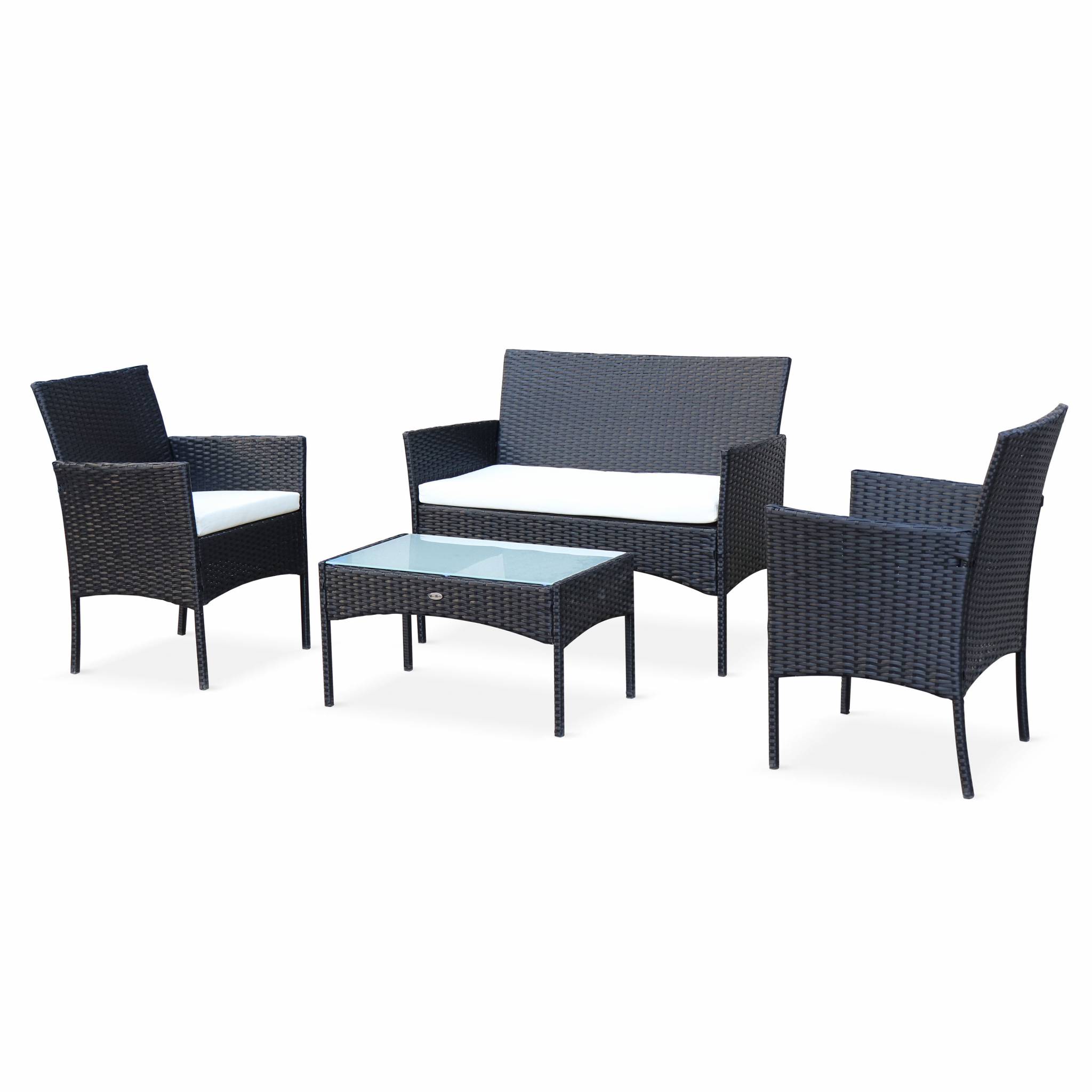 Sofa de jardin, conjunto sofa de exterior, Rattan sintetico Negro