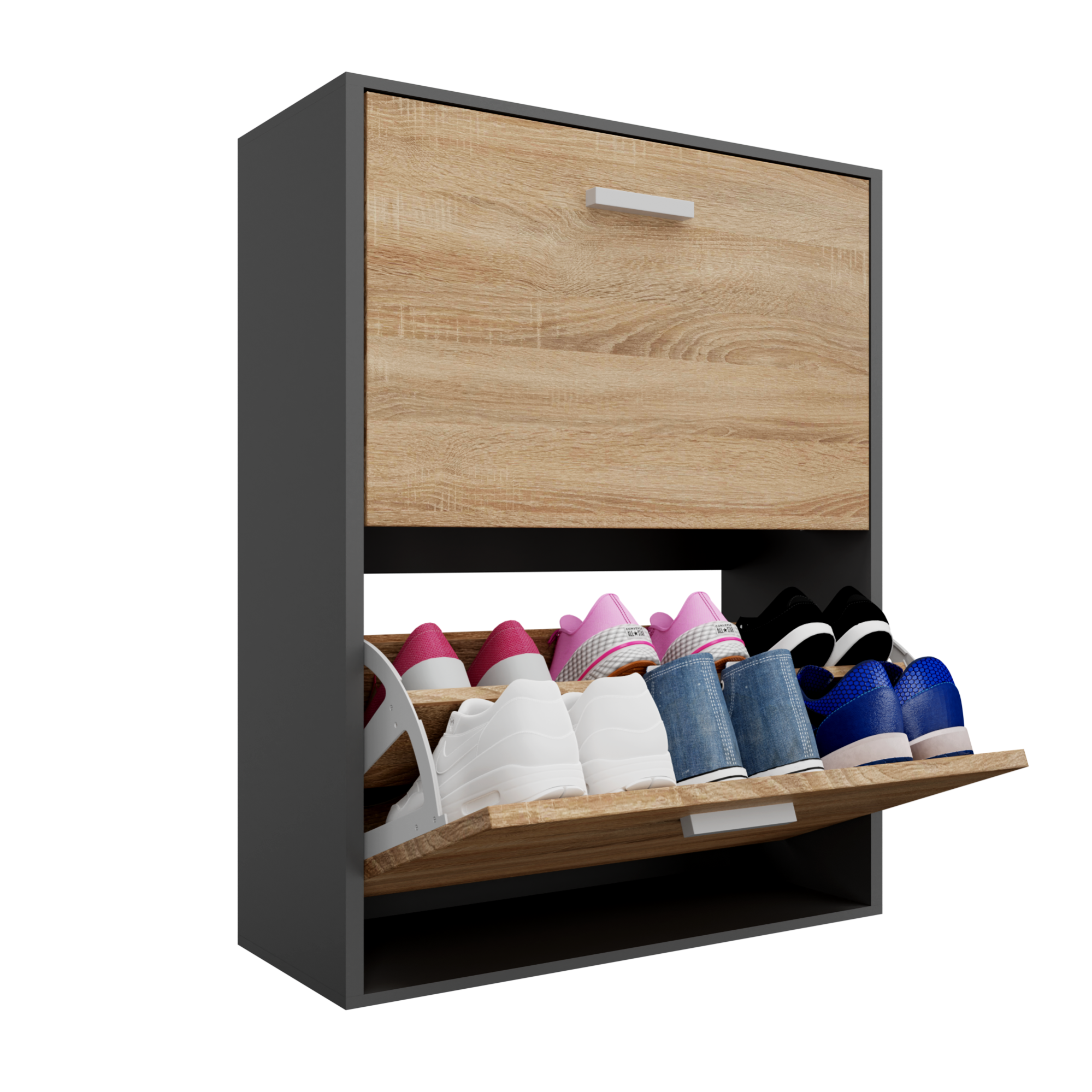 CASABEL Meuble Rangement Chaussure 12 Paires Pour Entree Couloir 60x24x80 cm Gris