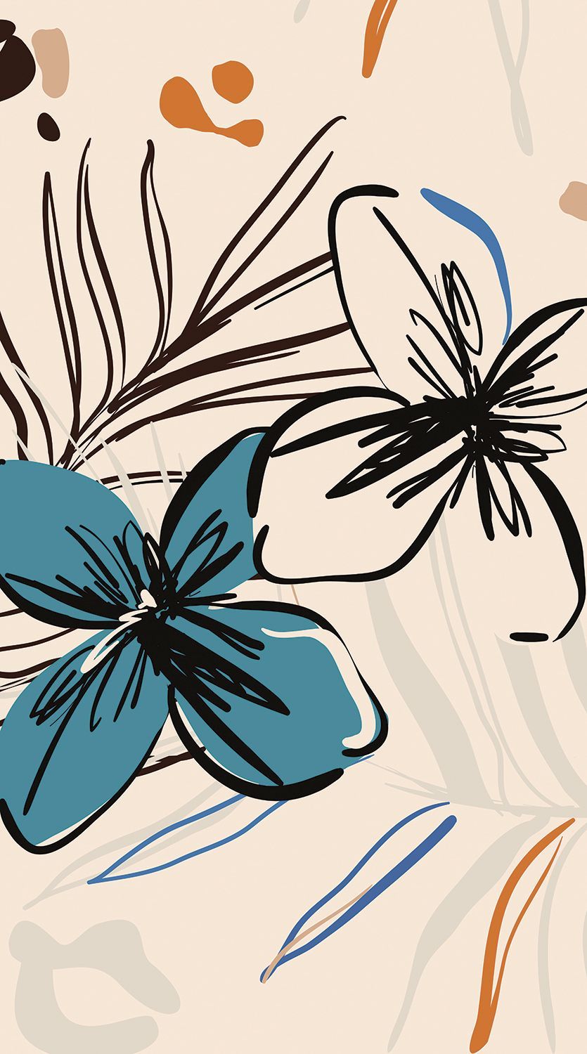 Papier Peint Panoramique Fleurs Beige Bleu Et Orange 1 5 X 2 7 M papier-peint-panoramique-fleurs-beige-bleu-et-orange-1-5-x-2-7-m