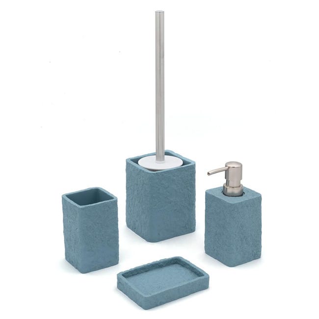 Set Accessori Bagno 2 Pezzi In Resina - Effetto Pietra Turchese, Dispenser E Portaspazzolini - Foto 6