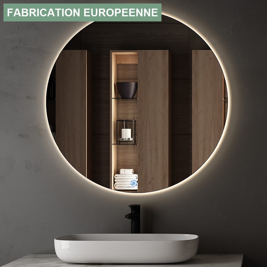 Miroir rond éclairage LED de salle de bain SOLEN avec interrupteur