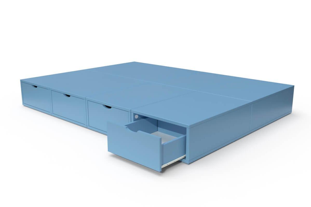 Lit double avec rangement tiroirs Cube 140x200 Bleu Leroy Merlin