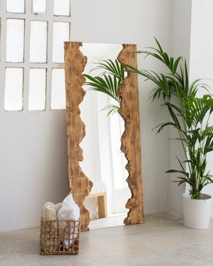 Grand miroir rectangulaire à moulures en bois de sapin écru 90x180 HONORE