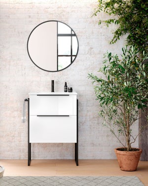 Mueble de baño al suelo con lavabo cerámico, 80 cm - blanco