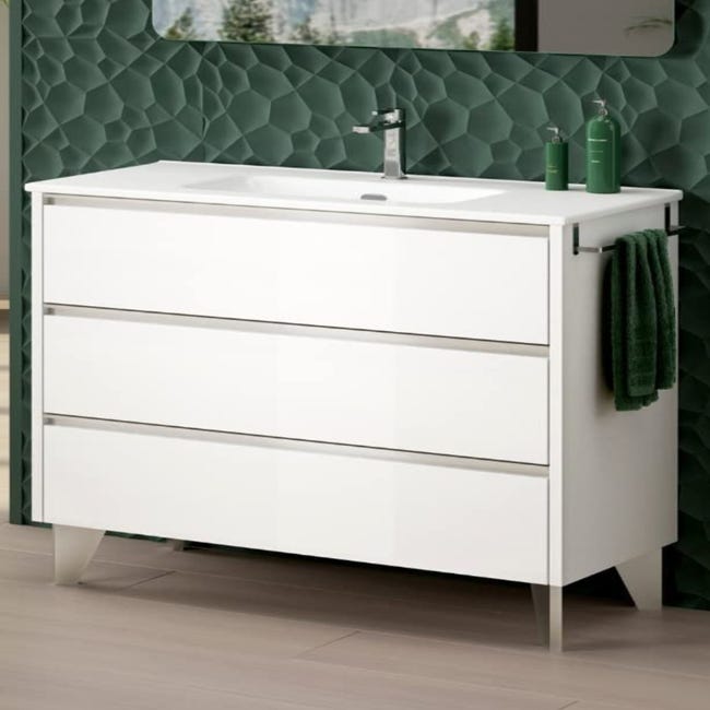 Mueble de baño a suelo con 2 cajones y organizador con acabado blanco y  lavabo blanco