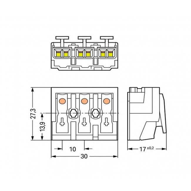 Lot de 3 bornes de raccordement S221 COMPACT - Connexion rapide - 5  conducteurs avec leviers 6mm² - Orange 