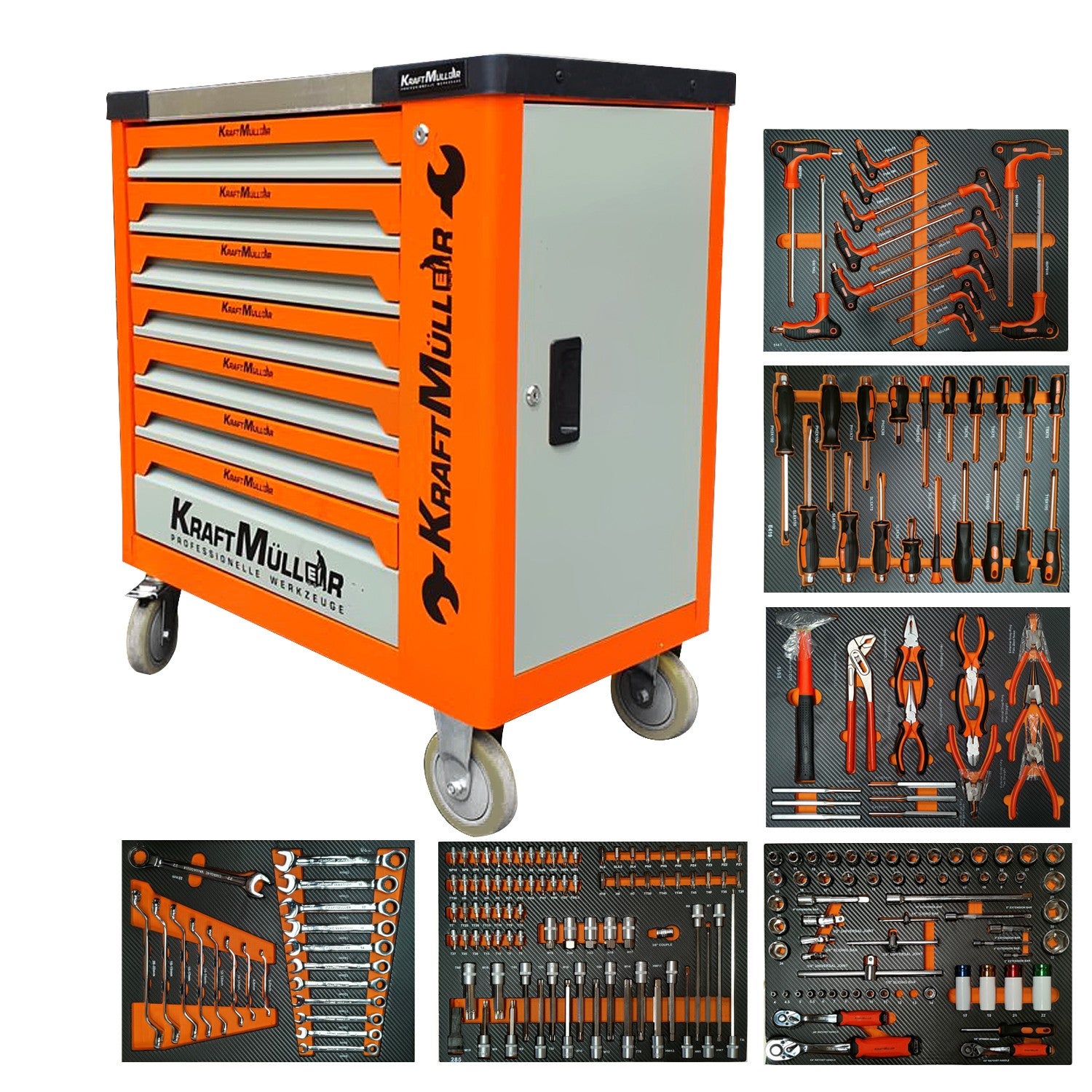Servante d'atelier Kraftmuller 9 tiroirs dont 7 remplis d'outils plateau  bois - PitRacing