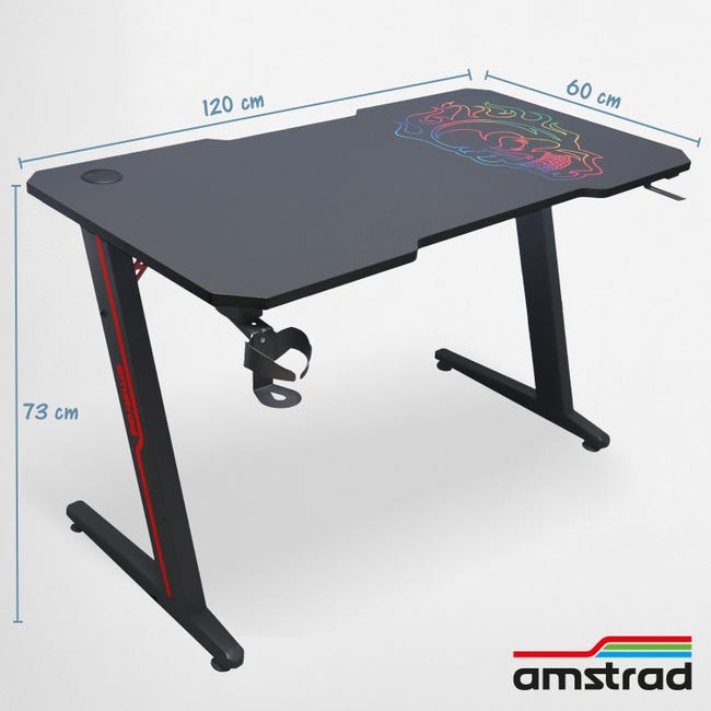 Bureau gaming Amstrad AMS-DESK120R-SKRED - Largeur 120cm - Profondeur 60cm  Finition carbone - Design tête de mort rouge &blanc