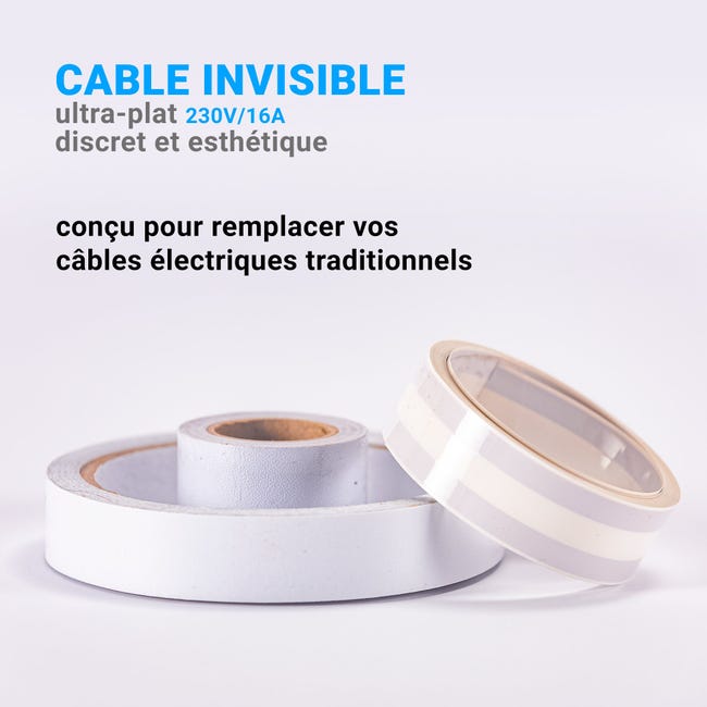 Câble électrique invisible - HOMEPROTEK - Fabriqué en France - Pour mur,  plafond et sol - Câble ultra plat - PACK TV