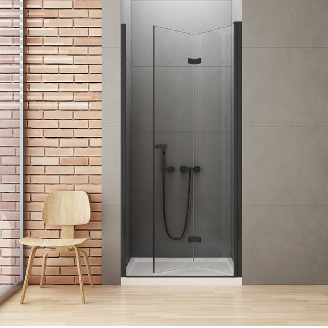 Porte de douche pivotante NOVELLINI 80 cm Verre transparent profilés noirs  - Oskab