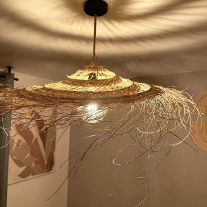 Suspension paille tressée, Suspension luminaire forme parasol (Taille 60 x  30 cm)