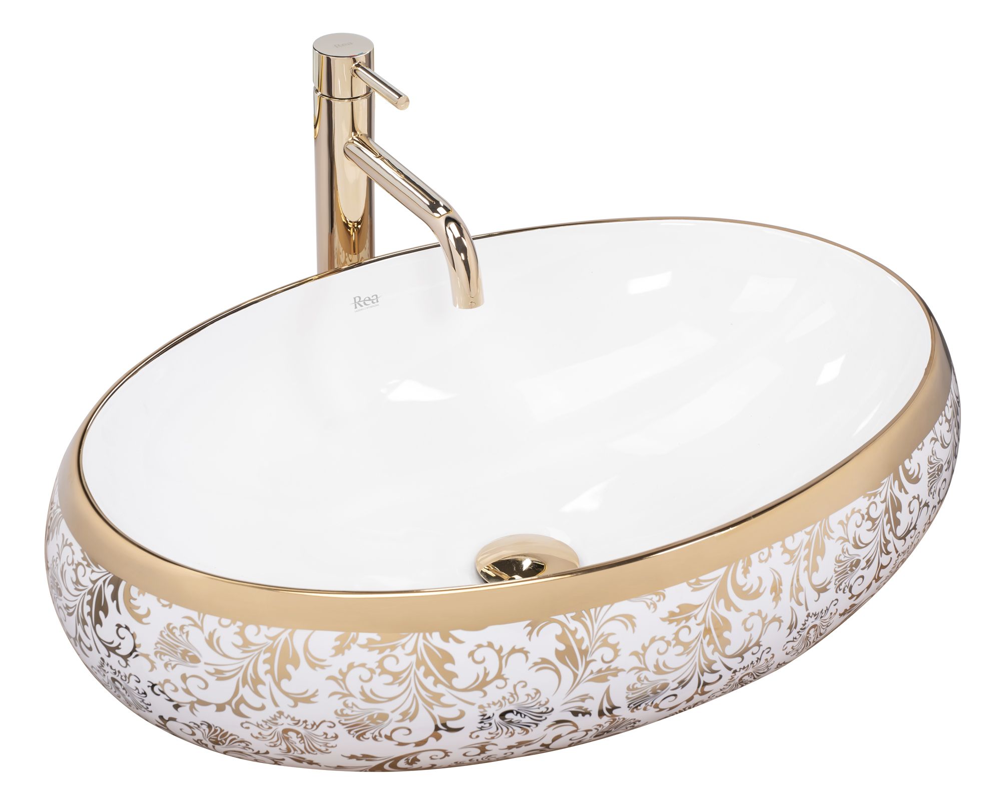 Lavabo da appoggio 45x32 cm in ceramica nera opaca con decorazione oro