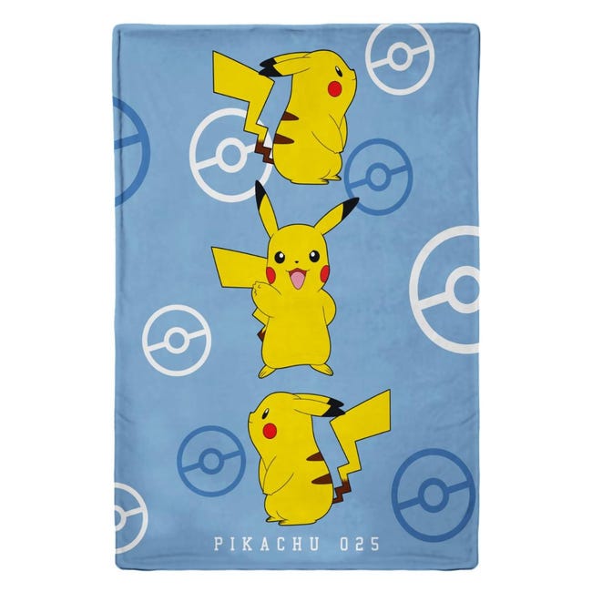 Plaid Polaire Pokémon Pikachu, Bleu, 100x130cm, 100% Polyester