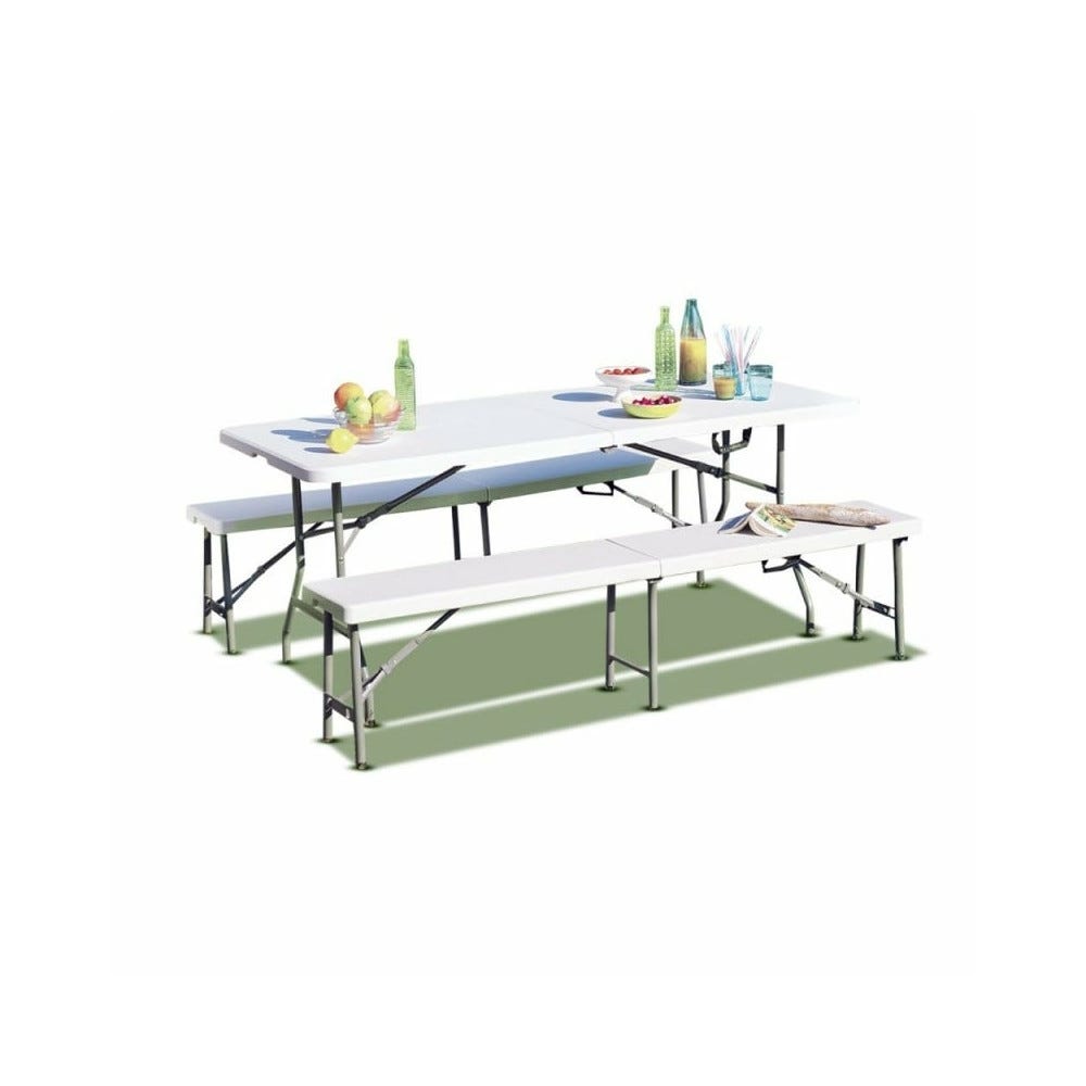 Lot table pliante 8 personnes blanche + 2 bancs 4 persnull