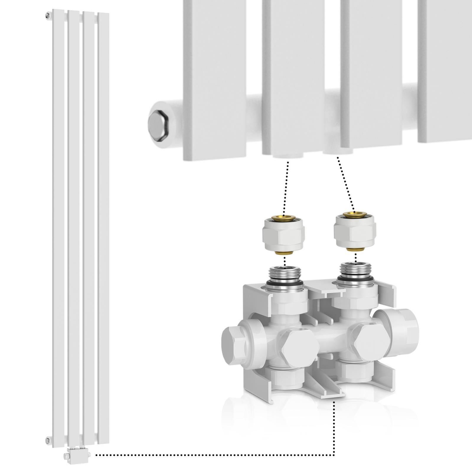 Aquamarin® Radiateur Vertical avec Valve Thermostatique 1800x300x52 mm, Panneau Plat Simple