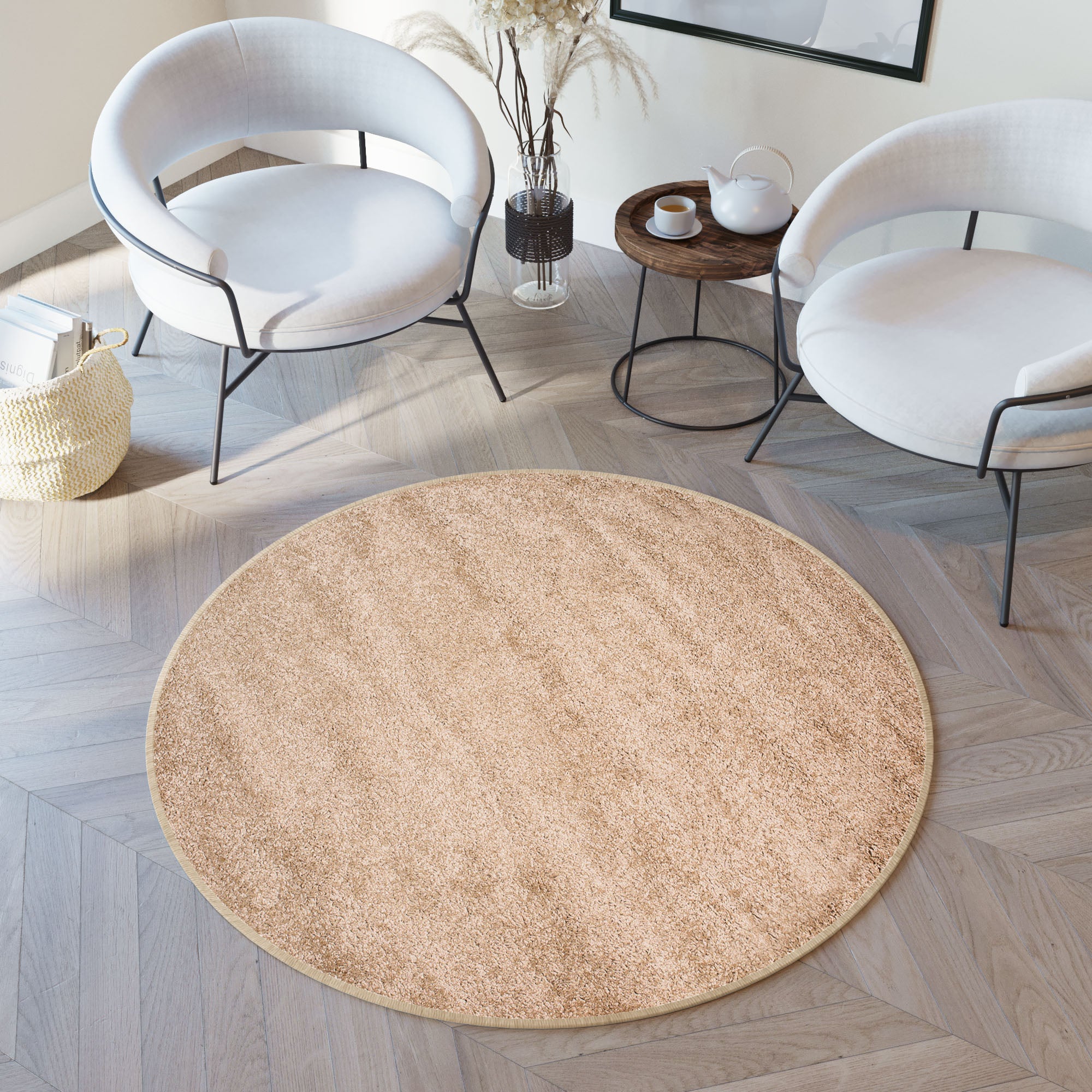 TAPISO Delhi Tappeto Quadrato Shaggy Morbido Pelo Lungo Soggiorno Salotto  Unicolore Beige 160 x 160 cm