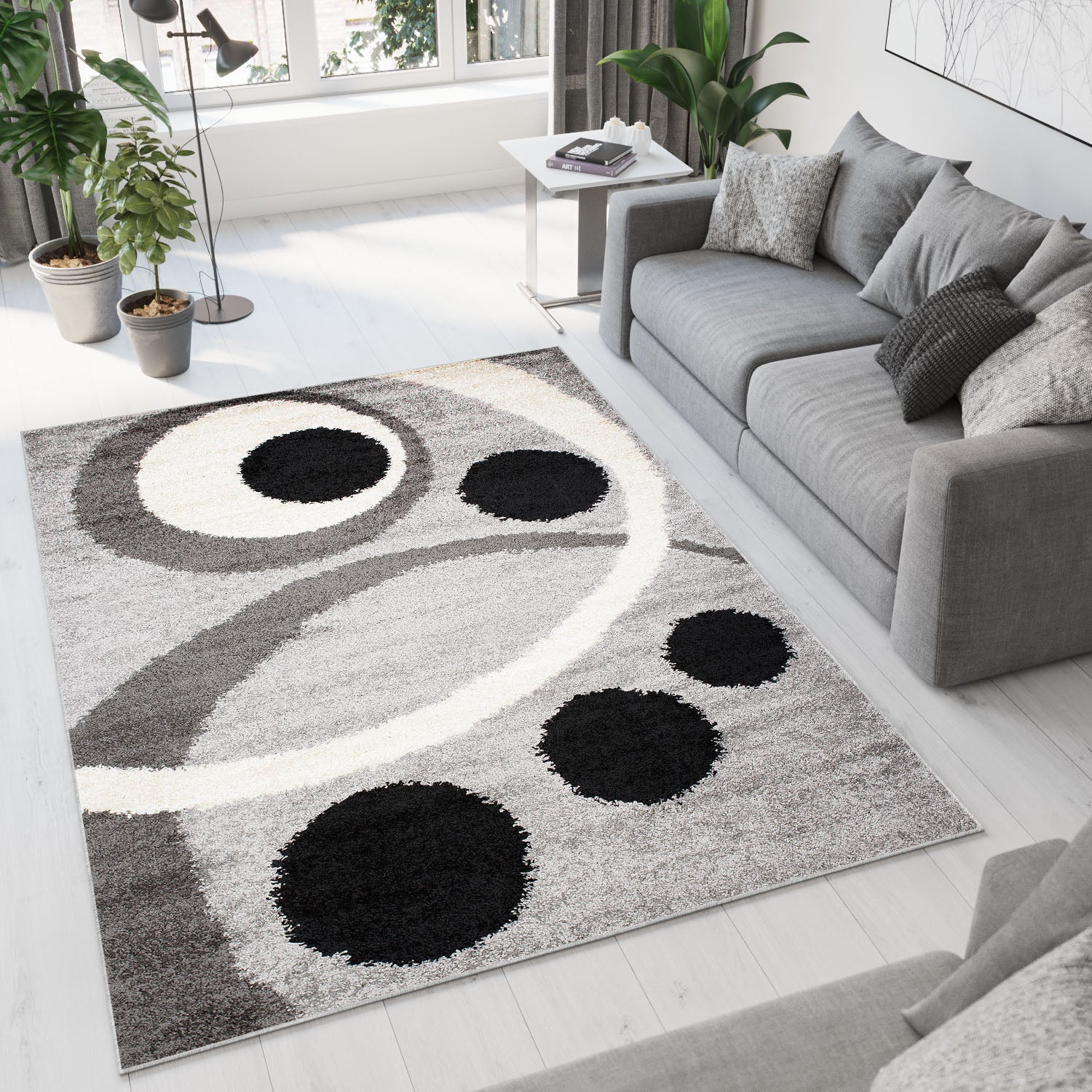 Tapiso delhi alfombra de salón habitación gris crema negro pelo largo shaggy suave 60 x 100 cm
