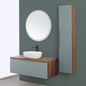 Mobile bagno con lavabo e specchio verde nero e legno chiaro ZARAGOZA