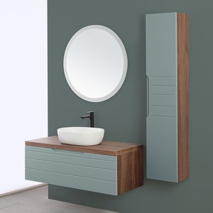 Mobile bagno con lavabo e specchio verde nero e legno chiaro ZARAGOZA 