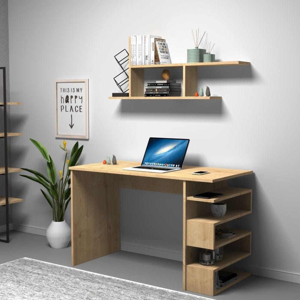 Conjunto escritorio, estantería y librería TAKIMI roble 120 cm