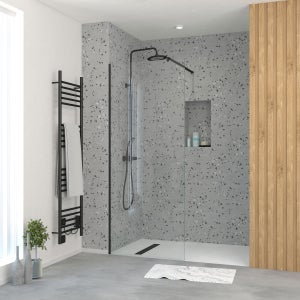 Paroi de douche à l'italienne et volet noir Galedo Dark Edge transparent  90+40cm