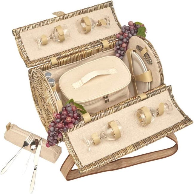 Les Jardins De La Comtesse Cestino Da Picnic Chantilly Marine - Vimini Intrecciato A Mano - Scomparto Isotermico - 48x29x27 Cm