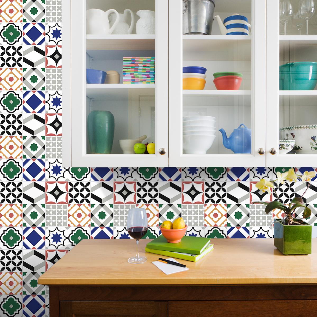 9 vinilos azulejos dalidah - adhesivo de pared - revestimiento sticker mural decorativo - 45x45cm-9stickers15x15cm