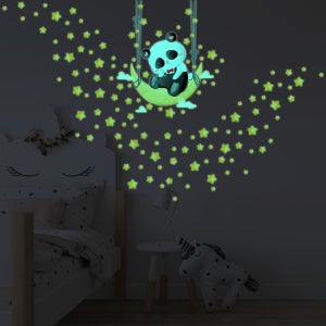 Sticker phosphorescent lumineux - ASTRONAUTE DANS L'ESPACE ÉTOILÉ -  Autocollant mural plafond enfant fluorescent - 135x90cm