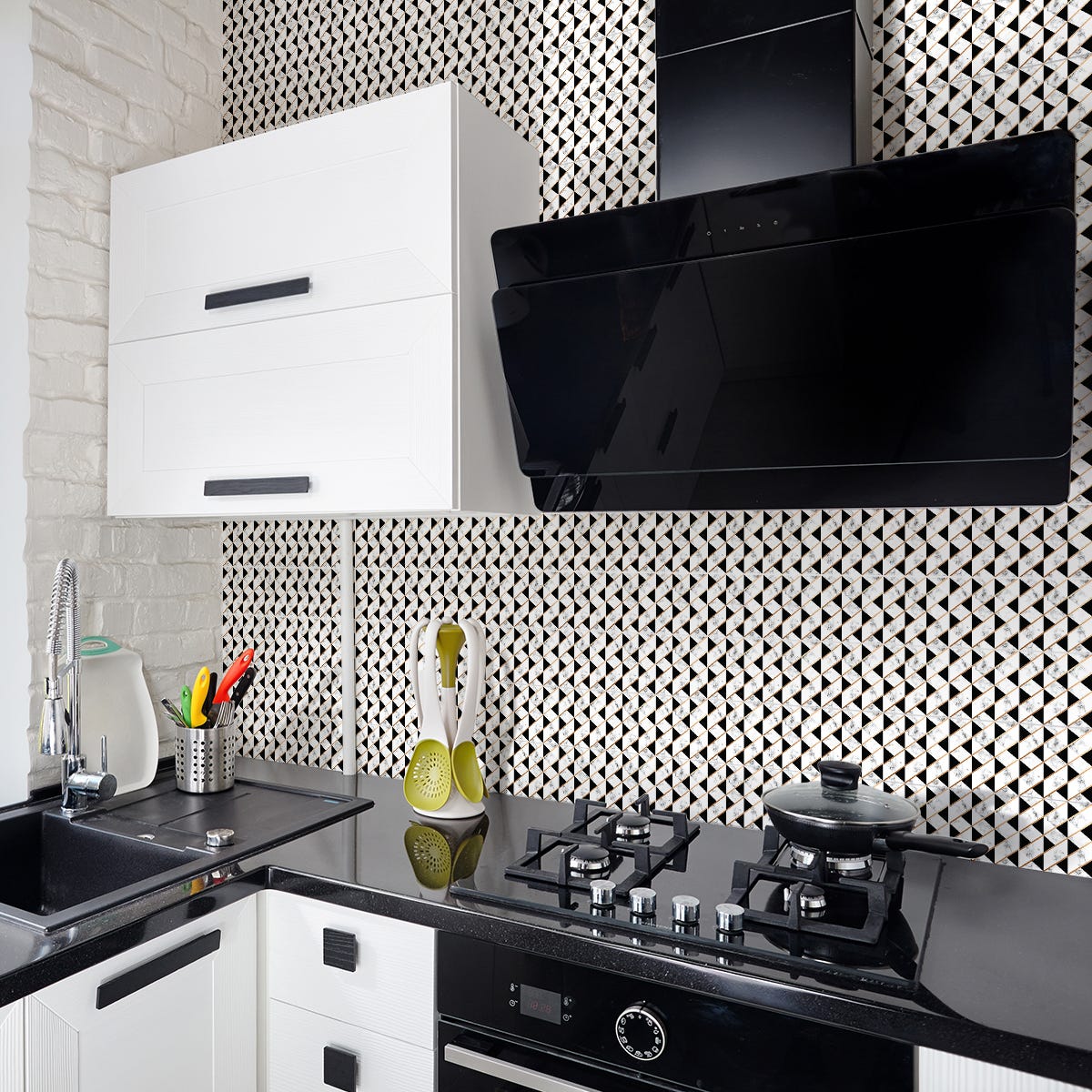 30 adesivo piastrelle effetto marmorizzato bianco e nero - Sticker adesivo  - adesivi murali - 75x90cm-30stickers15x15cm