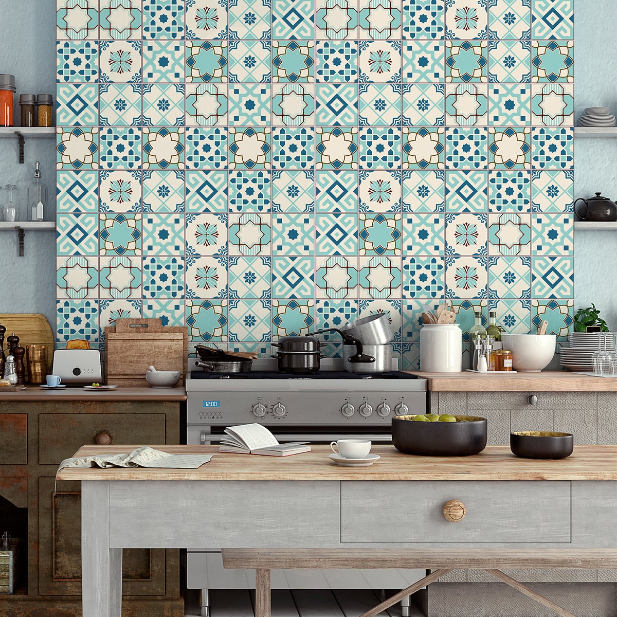 Stickers carreau ciment bleu - Décoration cuisine et salle de bain